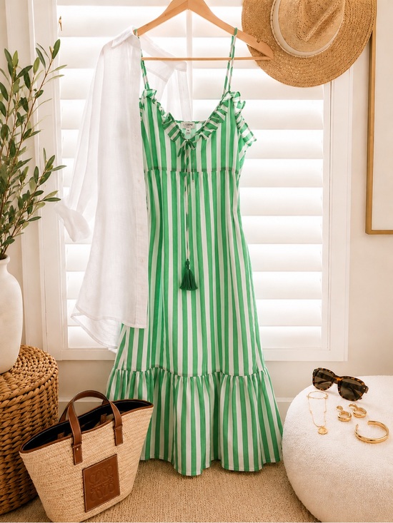 J. Crew Dresses & Skirts - J. Crew Green and White Striped Midi Dress